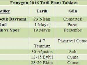 2016 Tatilleri Çalışanların Yüzünü Güldürecek