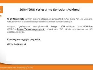 2018-YDUS yerleştirme sonuçları açıklandı