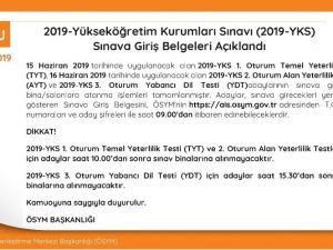 YKS’ye girecek adayların sınav yerleri belli oldu