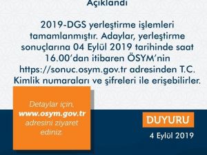 DGS yerleştirme sonuçları açıklandı