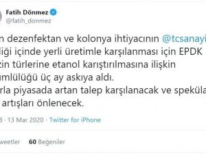 Bakan Dönmez: “EPDK benzin türlerine etanol karıştırılmasına ilişkin yükümlülüğü 3 ay askıya aldı”