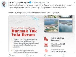 Cumhurbaşkanı Erdoğan’dan Ilısu Barajı paylaşımı