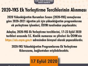 2020-YKS ek yerleştirme tercihleri bugün başladı