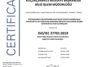 Küçükçekmece Belediyesine ISO 27701 sertifikası