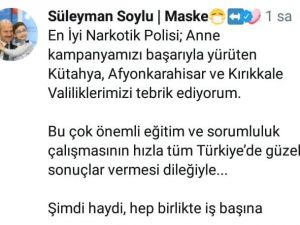 Bakan Soylu: “Afyonkarahisar Valiliğini tebrik ediyorum”