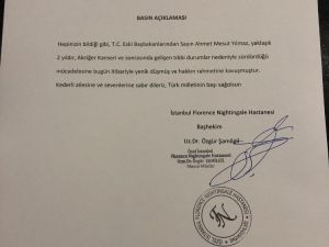 Mesut Yılmaz’ın için hastaneden yazılı açıklama