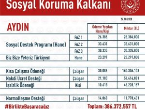 Pandemi sürecinde Aydın’a 386 milyon TL destek