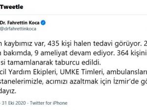 Sağlık Bakanı Koca: “21 can kaybımız var, 435 kişi halen tedavi görüyor”
