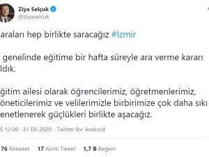 Milli Eğitim Bakanı Selçuk, "İl genelinde eğitime bir hafta süreyle ara verme kararı aldık"