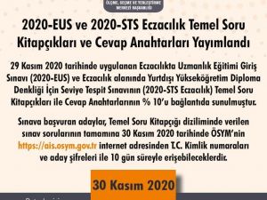 ÖSYM: "2020-EUS ve 2020-STS Eczacılık temel soru kitapçıkları ve cevap anahtarları yayımlandı."