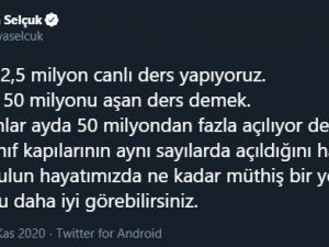 Milli Eğitim Bakanı Selçuk: "Her gün 2 buçuk milyon canlı ders yapıyoruz"
