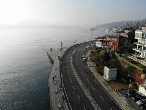 Sessizliğin hakim olduğu Bebek Sahili havadan görüntülendi