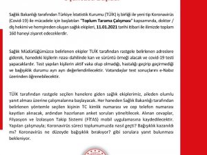 Sinop’ta 160 haneye korona virüsü taraması yapılacak