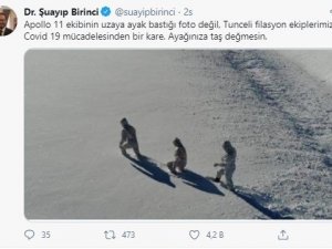 Bakan Yardımcısı Birinci: "Apollo 11 ekibinin uzaya ayak bastığı foto değil, Tunceli filasyon ekiplerimizin Covid-19 mücadelesinden bir kare"