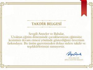 Milli Eğitim Bakanlığı’ndan velilere "Takdir Belgesi"