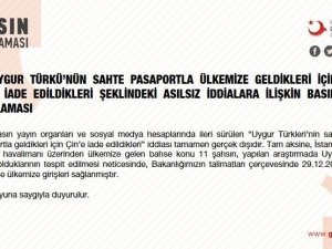 Göç İdaresi Genel Müdürlüğü’nden, Uygur Türkleri’nin Çin’e iadesi yönündeki iddialara yalanlama