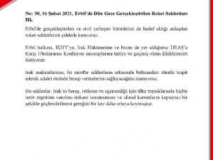 Dışişleri Bakanlığı, Erbil’deki roket saldırısına kınadı