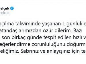 Bakan Ziya Selçuk: "Okulların açılma takviminde yaşanan 1 günlük erteleme için tüm vatandaşlarımızdan özür dilerim"