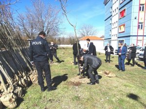 Okul bahçesine 410 fidan dikildi