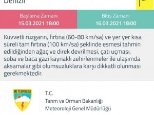 Denizli için ‘Sarı’ uyarı