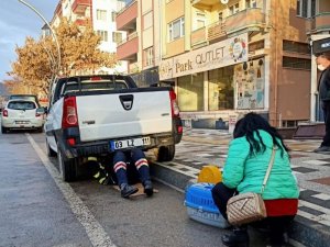 Kamyonetin altına sıkışan kediyi itfaiye ekibi kurtardı