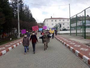 Dikkat çekmek için vatandaşlara eşek ile kitap dağıttılar