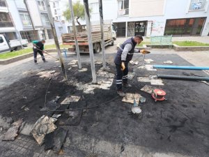Yangında zarar gören park yenileniyor