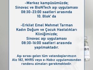 Devlet Hastanesi’nde de Sinovac ve BioNTech aşıları yapılmaya başlandı