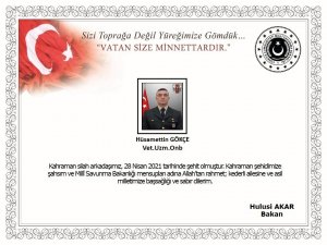 Milli Savunma Bakanı Akar’dan Pençe-Yıldırım Harekatı şehidine başsağlığı mesajı
