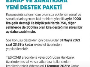 Esnaf ve sanatkarların, gelir desteği ve kira desteği süresi bir ay daha uzatıldı