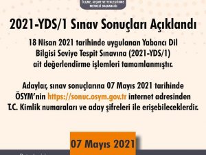 18 Nisan 2021 tarihinde gerçekleştirilen 2021-YDS/1 sonuçları açıklandı.