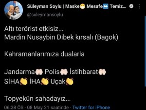 Bakan Soylu: “Altı terörist etkisiz"