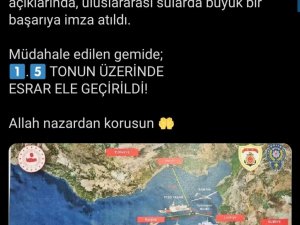 Bakan Soylu: "Suriye açıklarında, uluslararası sularda büyük bir başarıya imza atıldı. Müdahale edilen gemide; bir buçuk tonun üzerinde esrar ele geçirildi"