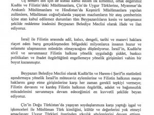 Beypazarı Belediye Meclisi’nden İsrail, Çin, Myanmar ve Hindistan kınama