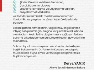 Bakan Yanık: “Meslek elemanlarımızın aşılanma süreci başlıyor”