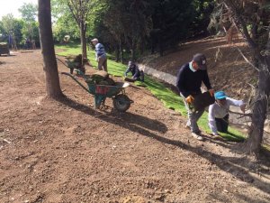 Derince stadının çimleri kavşağı yeşillendirdi