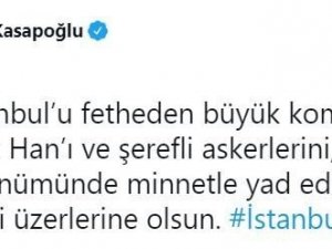 Bakan Kasapoğlu’ndan, İstanbul’un fethinin yıl dönümüyle ilgili paylaşım