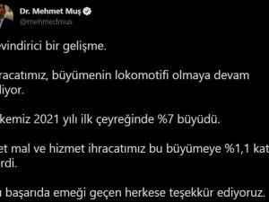 Bakan Muş: “Ülkemiz 2021 yılı ilk çeyreğinde yüzde 7 büyüdü”