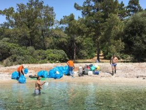Milli Park’taki kıyıya vuran çöpler temizlendi