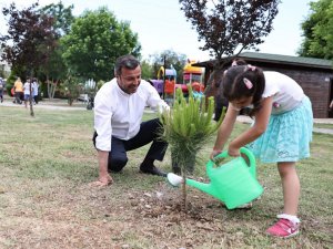 Başkan Kocaispir, çocuklarla fidan dikti