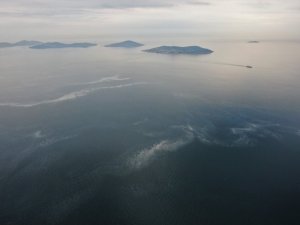 Sahilden adalara uzanan müsilaj tabakası drone ile görüntülendi