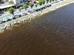 Küçükçekmece Gölü’nün rengi kızıla dönüştü