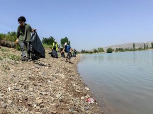 Doğaseverler 2 saatte 30 çuval çöp topladı