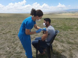 Mevsimlik tarım işçilerinin Covid-19 aşıları tarlada yapıldı