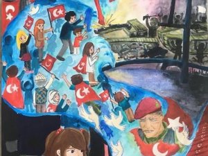 Alanyalı  öğrenci 15 Temmuz resim yarışmasında Türkiye üçüncüsü oldu