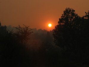 Yangının dumanı, güneşi kızıla bürüdü