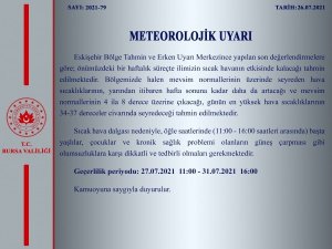 Bursa Valiliği’nden sıcak hava uyarısı