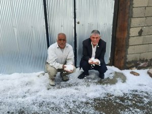 Van’da dolu yağışı bir mahalleyi beyaza bürüdü