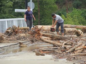 Ayancık’ta vatandaşlar kışlık odununu selden topladı