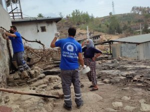 Büyükşehirden yangın bölgelerine ilaçlama